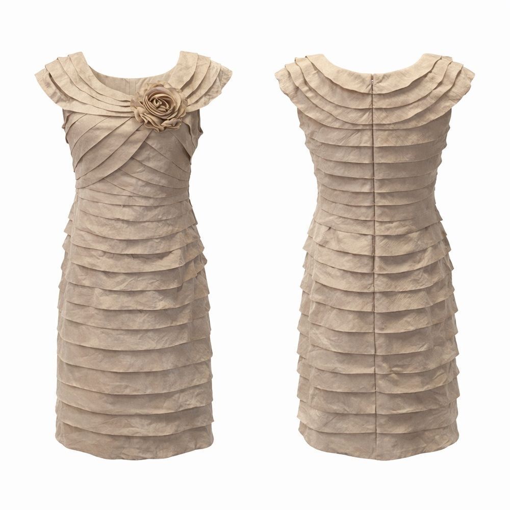 Wisp Dress tan tiered sleeveless Rosette Lined Mocha Mousse Tan Stretch 8P